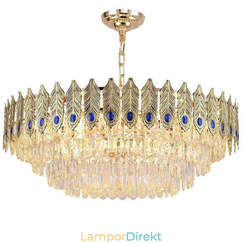 Golden Feather Crystal Pendel Light Duplex Dekorativa Taklampa
