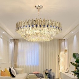 Golden Feather Crystal Pendel Light Duplex Dekorativa Taklampa