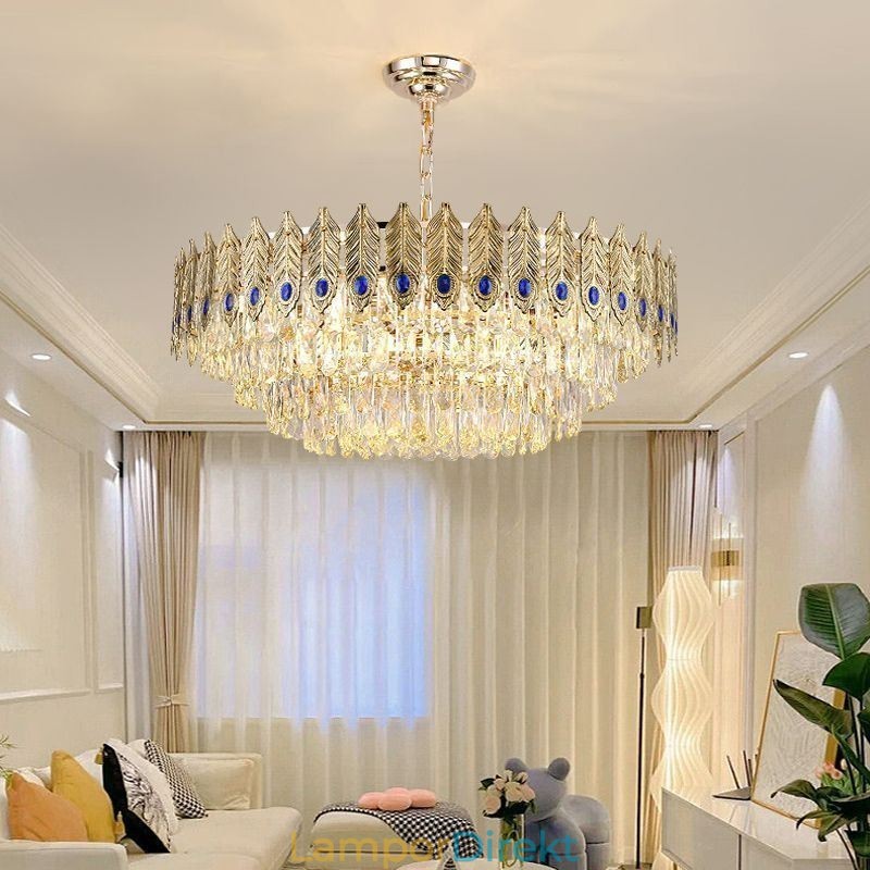 Golden Feather Crystal Pendel Light Duplex Dekorativa Taklampa
