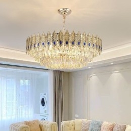 Golden Feather Crystal Pendel Light Duplex Dekorativa Taklampa