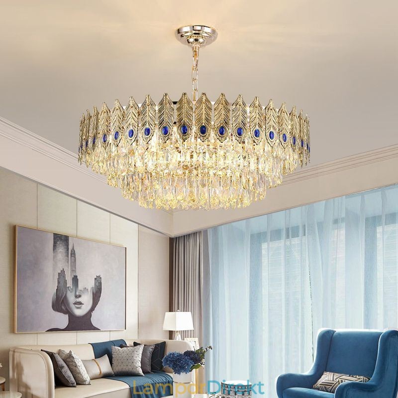 Golden Feather Crystal Pendel Light Duplex Dekorativa Taklampa