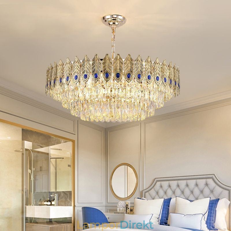 Golden Feather Crystal Pendel Light Duplex Dekorativa Taklampa