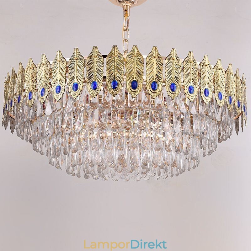 Golden Feather Crystal Pendel Light Duplex Dekorativa Taklampa