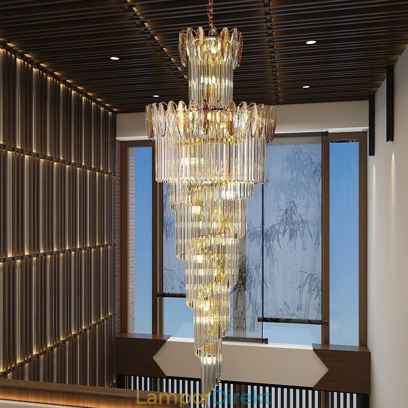 Kristall Taklampa Duplex Avsmalnande Dekorativ Taklampa 70Cm