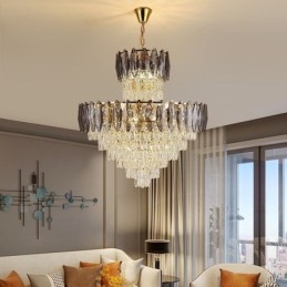 Tapered Crystal Pendel Light Duplex Dekorativ Taklampa 80Cm