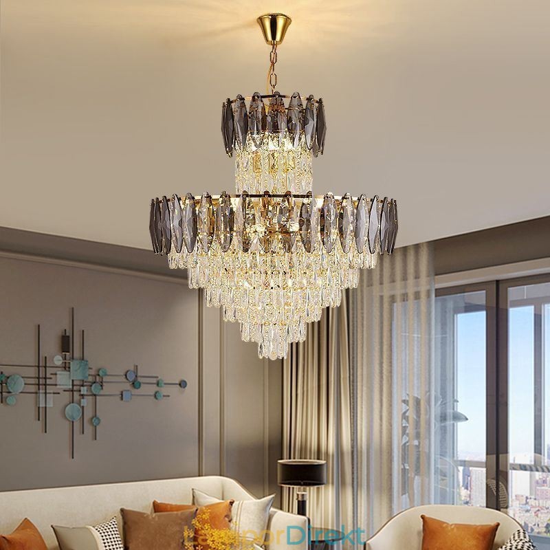 Tapered Crystal Pendel Light Duplex Dekorativ Taklampa 80Cm