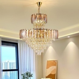 Tapered Crystal Pendel Light Duplex Dekorativ Taklampa 80Cm