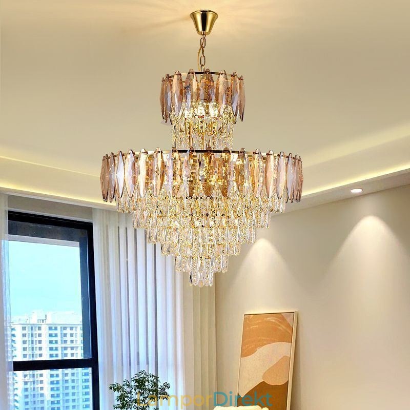 Tapered Crystal Pendel Light Duplex Dekorativ Taklampa 80Cm