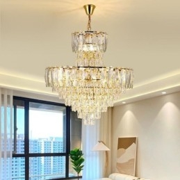 Tapered Crystal Pendel Light Duplex Dekorativ Taklampa 80Cm