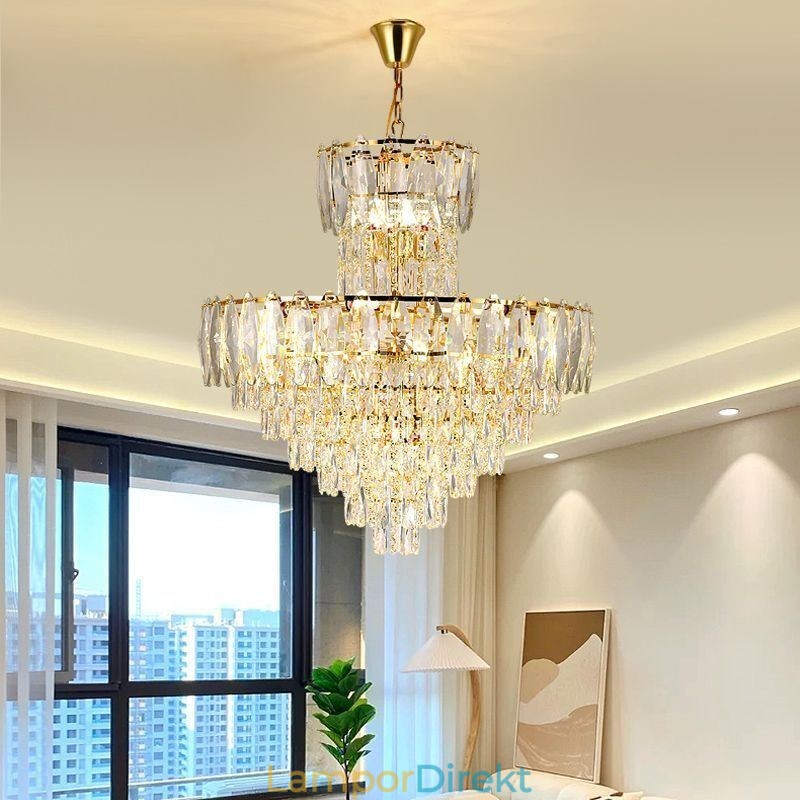 Tapered Crystal Pendel Light Duplex Dekorativ Taklampa 80Cm
