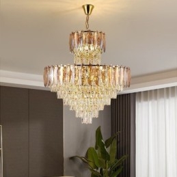 Tapered Crystal Pendel Light Duplex Dekorativ Taklampa 80Cm