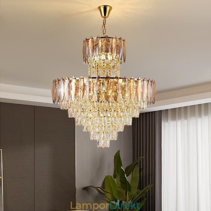 Tapered Crystal Pendel Light Duplex Dekorativ Taklampa 80Cm