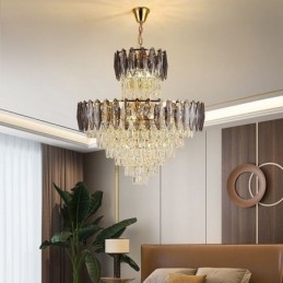 Tapered Crystal Pendel Light Duplex Dekorativ Taklampa 80Cm