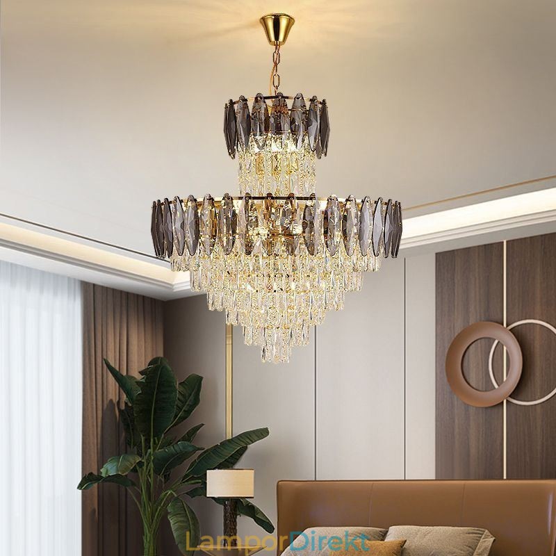 Tapered Crystal Pendel Light Duplex Dekorativ Taklampa 80Cm