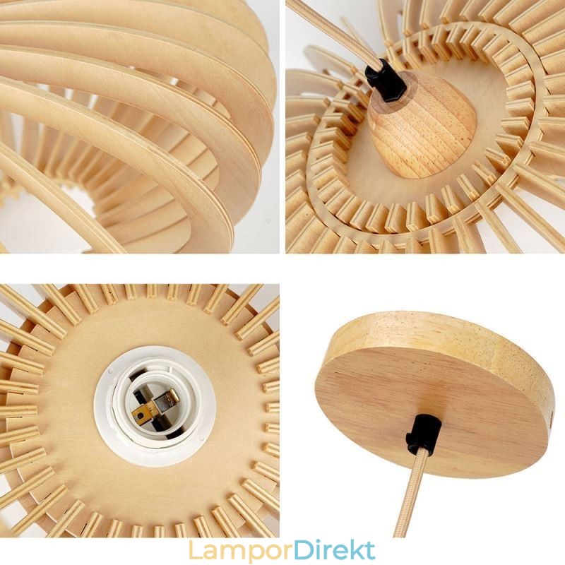 Log Basswood Taklampa 17Cm Oval Trälampskärm