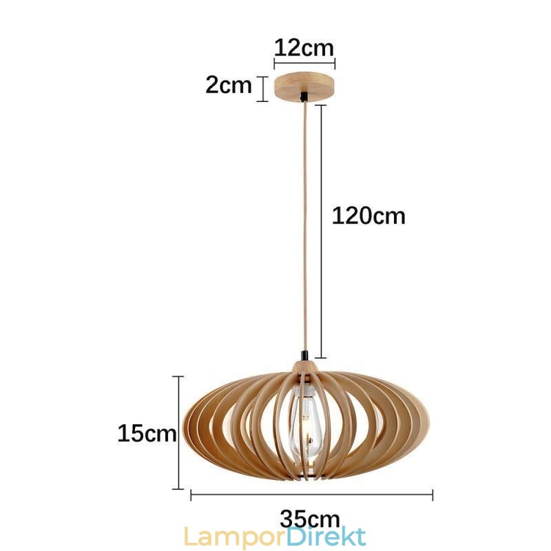 Log Basswood Taklampa 17Cm Oval Trälampskärm