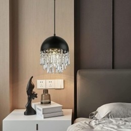 Kristallhängande Tofs Takljus Svart Pottlock Lampskärm