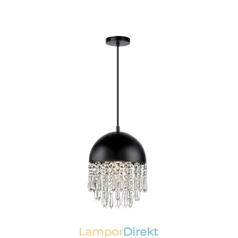 Kristallhängande Tofs Takljus Svart Pottlock Lampskärm