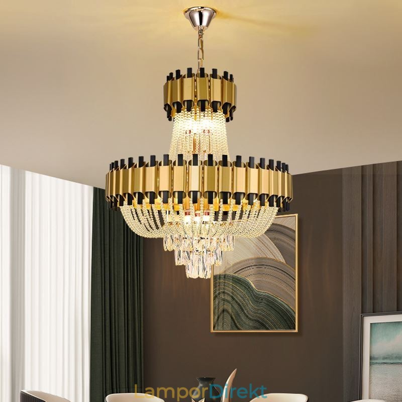Crystal Pendel Light Guld Lyx Decrative Taklampa