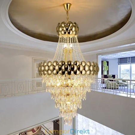 Kristall Pendellampa Elektropläterad Guld Duplex Lyx Decrative Taklampa 80Cm Kristall Pendellampa Elektropläterad Guld Duplex Lyx Decrative Taklampa 80Cm