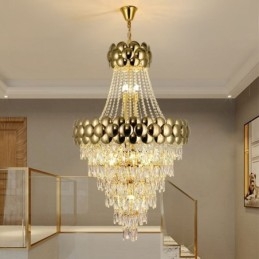 Kristall Pendellampa Elektropläterad Guld Duplex Lyx Decrative Taklampa 80Cm