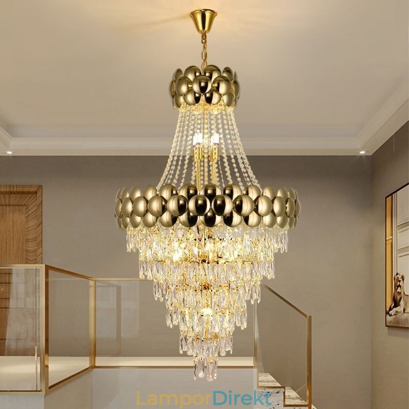 Kristall Pendellampa Elektropläterad Guld Duplex Lyx Decrative Taklampa 80Cm