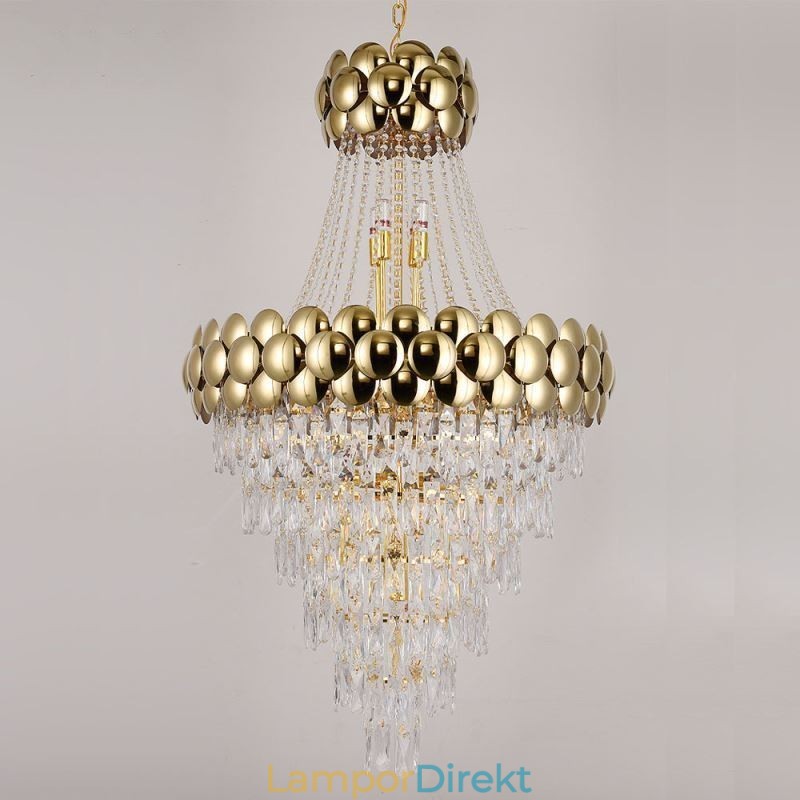 Kristall Pendellampa Elektropläterad Guld Duplex Lyx Decrative Taklampa 80Cm