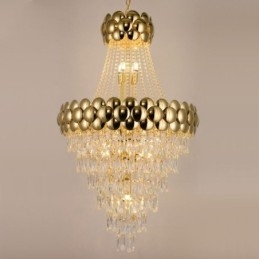 Kristall Pendellampa Elektropläterad Guld Duplex Lyx Decrative Taklampa 80Cm