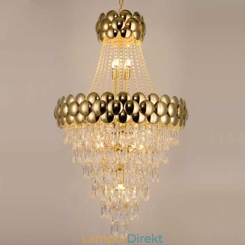 Kristall Pendellampa Elektropläterad Guld Duplex Lyx Decrative Taklampa 80Cm