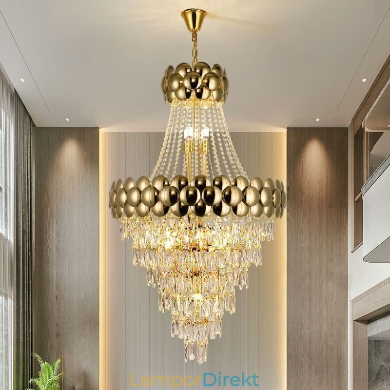 Kristall Pendellampa Elektropläterad Guld Duplex Lyx Decrative Taklampa 80Cm