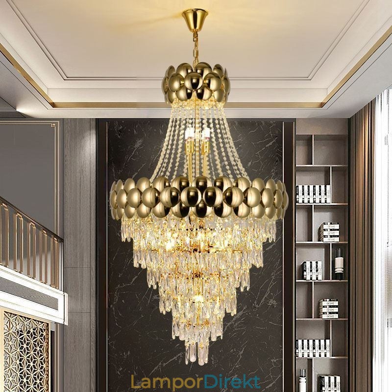 Kristall Pendellampa Elektropläterad Guld Duplex Lyx Decrative Taklampa 80Cm