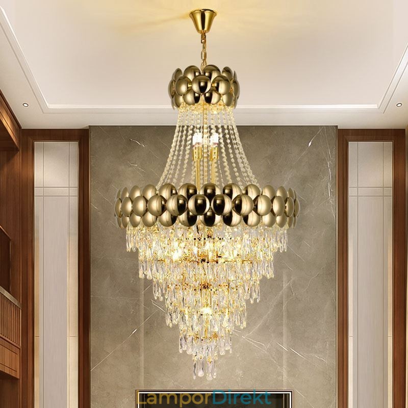 Kristall Pendellampa Elektropläterad Guld Duplex Lyx Decrative Taklampa 80Cm