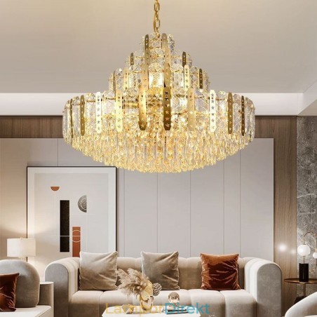 Crystal Pendel Light 4Th Floor Luxury Decrative Ceiling Light Med Gyllene Ihåliga Järnplåt Crystal Pendel Light 4Th Floor Luxury Decrative Ceiling Light Med Gyllene Ihåliga Järnplåt