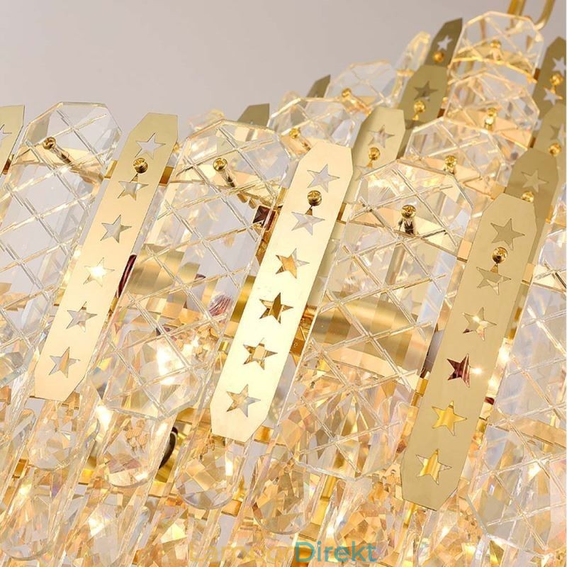 Crystal Pendel Light 4Th Floor Luxury Decrative Ceiling Light Med Gyllene Ihåliga Järnplåt
