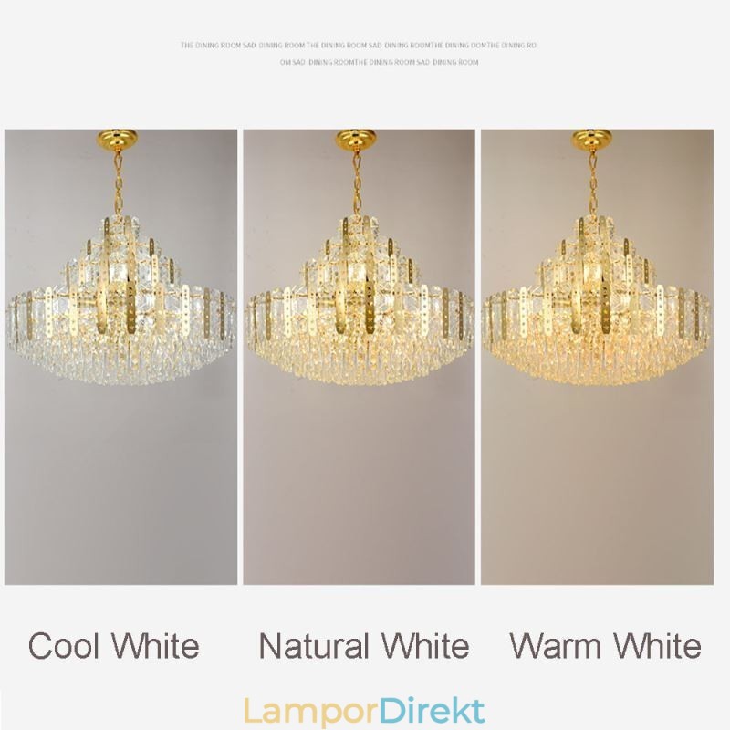 Crystal Pendel Light 4Th Floor Luxury Decrative Ceiling Light Med Gyllene Ihåliga Järnplåt