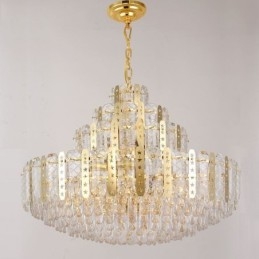 Crystal Pendel Light 4Th Floor Luxury Decrative Ceiling Light Med Gyllene Ihåliga Järnplåt