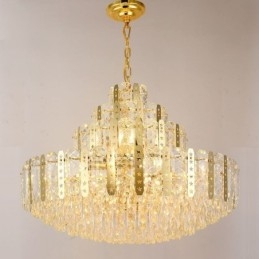 Crystal Pendel Light 4Th Floor Luxury Decrative Ceiling Light Med Gyllene Ihåliga Järnplåt