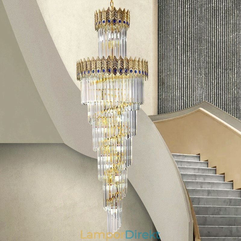 Guld Kristall Pendellampa Elektropläterad Guld Phoenix Tail Lampskärm Taklampa