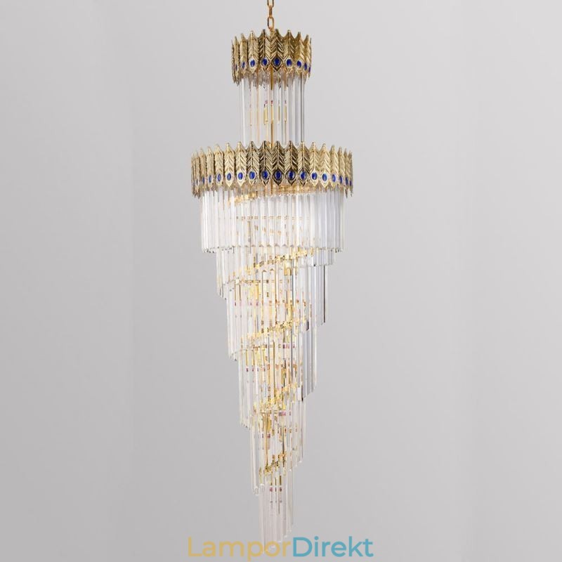 Guld Kristall Pendellampa Elektropläterad Guld Phoenix Tail Lampskärm Taklampa