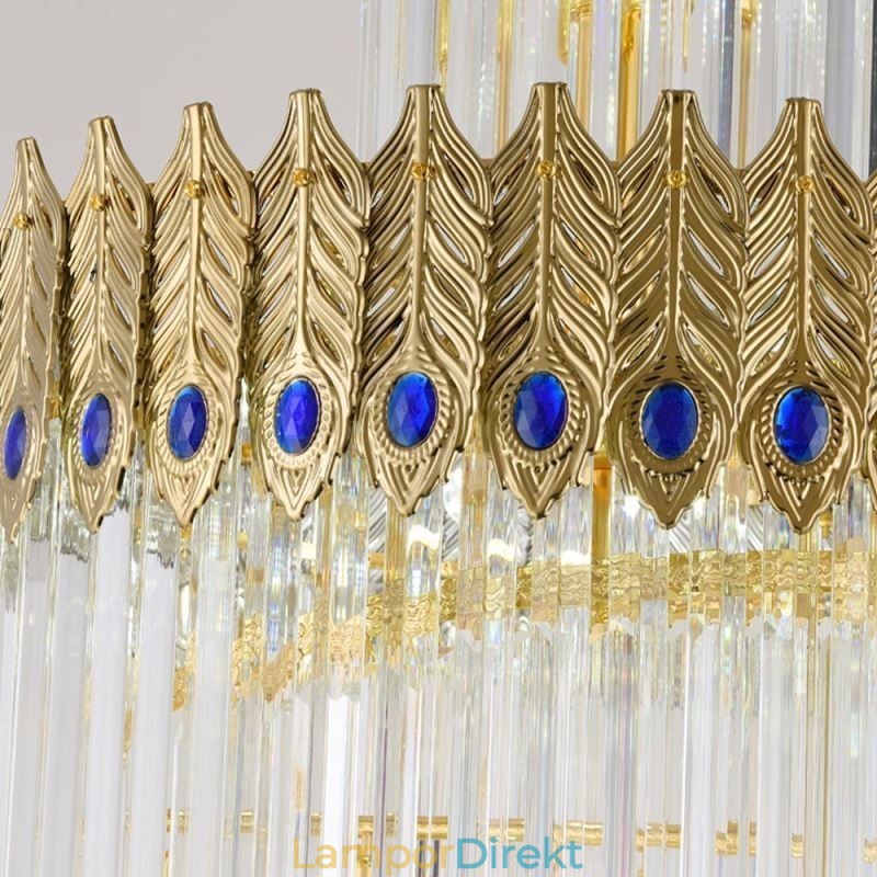 Guld Kristall Pendellampa Elektropläterad Guld Phoenix Tail Lampskärm Taklampa