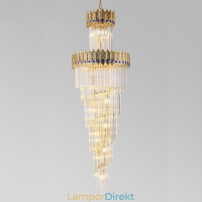 Guld Kristall Pendellampa Elektropläterad Guld Phoenix Tail Lampskärm Taklampa