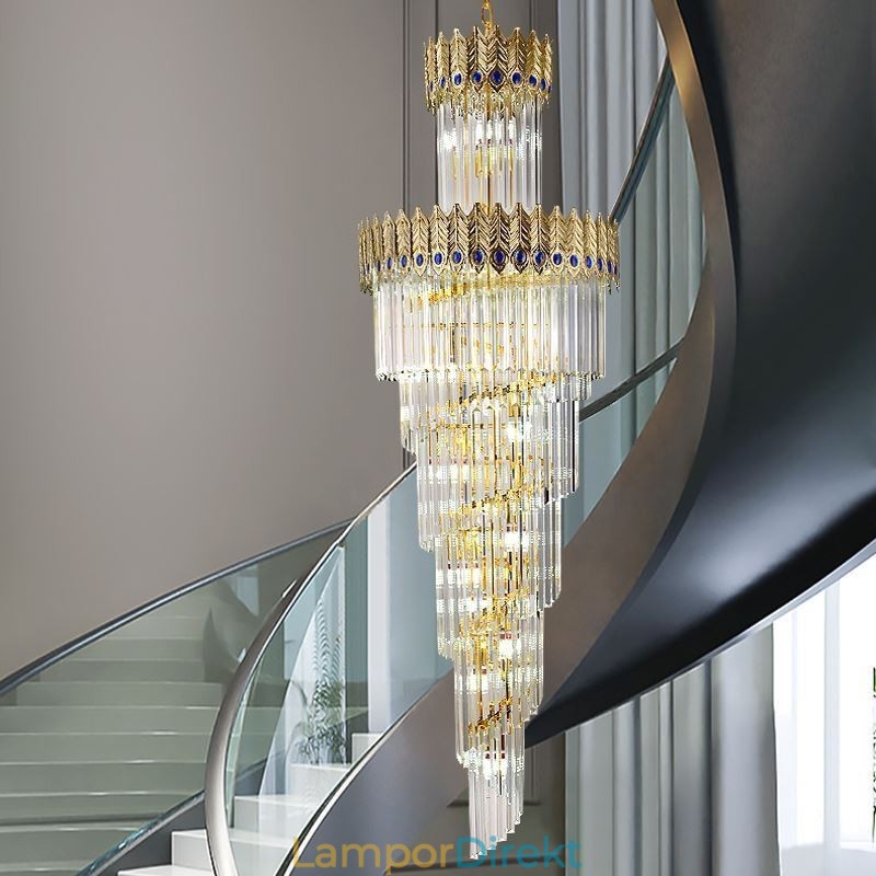 Guld Kristall Pendellampa Elektropläterad Guld Phoenix Tail Lampskärm Taklampa