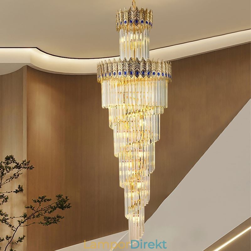 Guld Kristall Pendellampa Elektropläterad Guld Phoenix Tail Lampskärm Taklampa