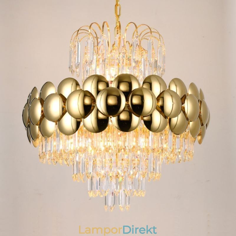 Kristall Pendellampa Elektropläterad Guld Lyxig Decrative Taklampa 60Cm