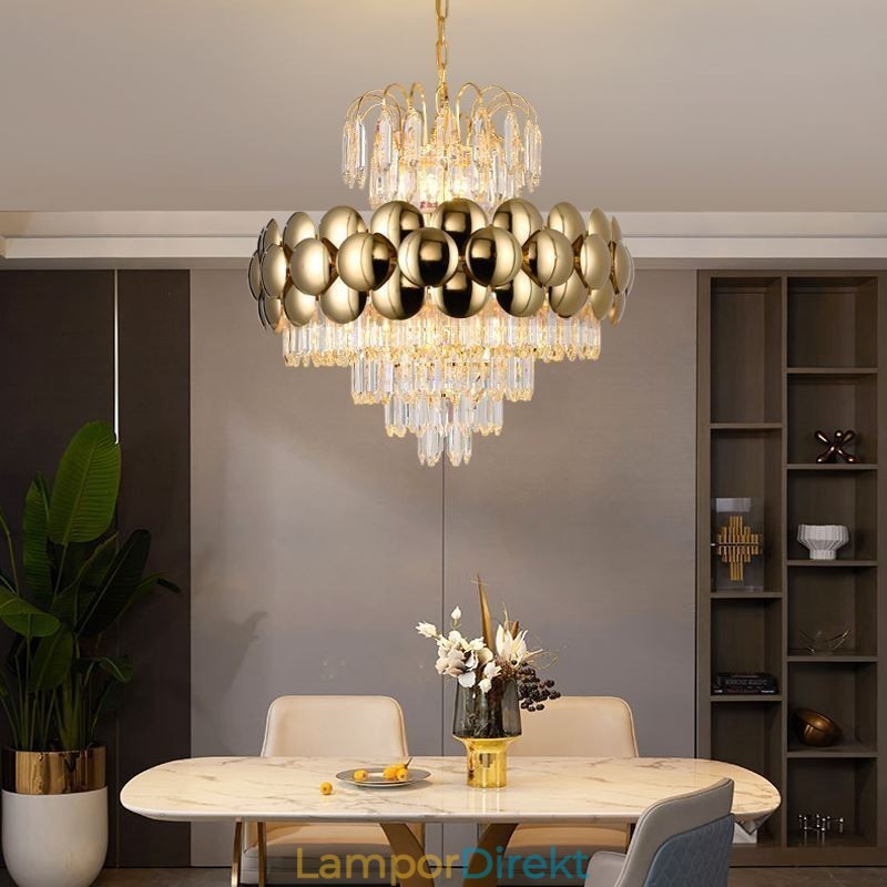 Kristall Pendellampa Elektropläterad Guld Lyxig Decrative Taklampa 60Cm