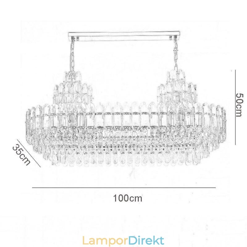 Crystal Pendel Light Rektangulär Lyx Decrative Taklampa 100Cm