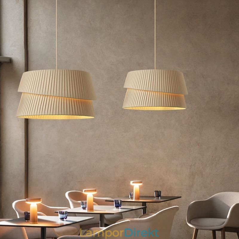 Pendellampa French Cream Style Dubbellagers Tyg Lampskärm Taklampa