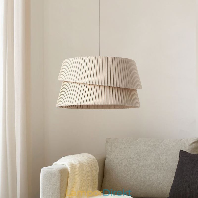 Pendellampa French Cream Style Dubbellagers Tyg Lampskärm Taklampa