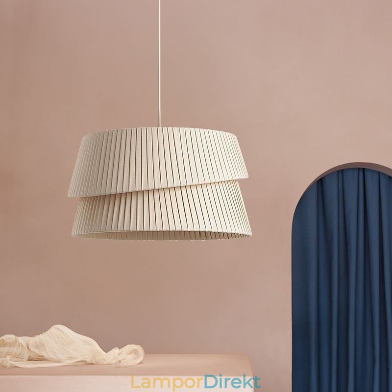 Pendellampa French Cream Style Dubbellagers Tyg Lampskärm Taklampa