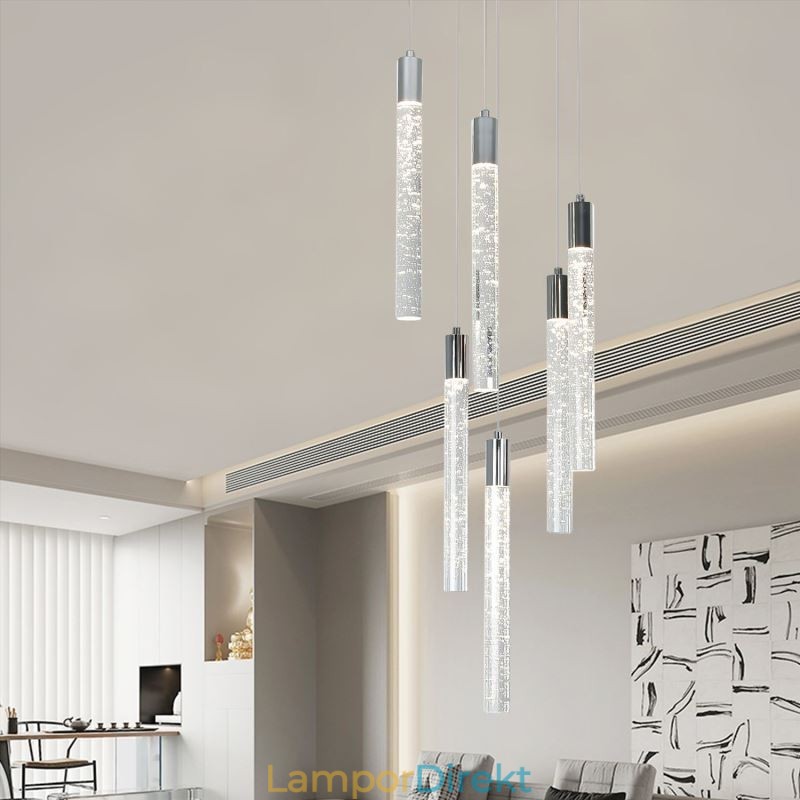 Taklampa Krom Crystal Column Cluster Taklampa